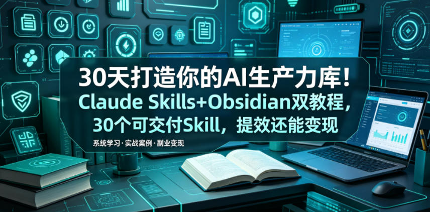 30天打造你的AI生产力库！Claude Skills+Obsidian 双教程，30 个可交付 Skill，提效还能变现网络赚钱,项目资源网,副业资源网,兼职项目,网赚课程-副业赚钱-互联网创业-独家轻创IP大圣网创