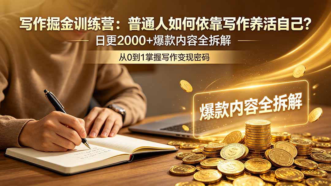 写作掘金训练营:普通人如何依靠写作养活自己?日更2000+爆款内容全拆解网络赚钱,项目资源网,副业资源网,兼职项目,网赚课程-副业赚钱-互联网创业-独家轻创IP大圣网创