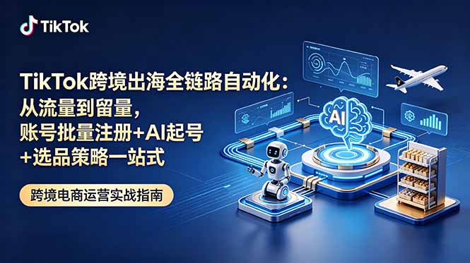 TikTok跨境出海全链路自动化:从流量到留量,账号批量注册+AI起号+选品策略一站式网络赚钱,项目资源网,副业资源网,兼职项目,网赚课程-副业赚钱-互联网创业-独家轻创IP大圣网创