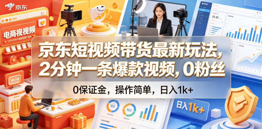 京东短视频带货最新玩法，2分钟一条爆款视频，0粉丝，0保证金，操作简单，日入1k+【揭秘】网络赚钱,项目资源网,副业资源网,兼职项目,网赚课程-副业赚钱-互联网创业-独家轻创IP大圣网创