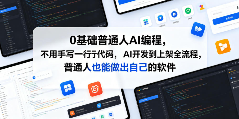 0基础普通人AI编程,不用手写一行代码,AI开发到上架全流程,普通人也能做出自己的软件网络赚钱,项目资源网,副业资源网,兼职项目,网赚课程-副业赚钱-互联网创业-独家轻创IP大圣网创