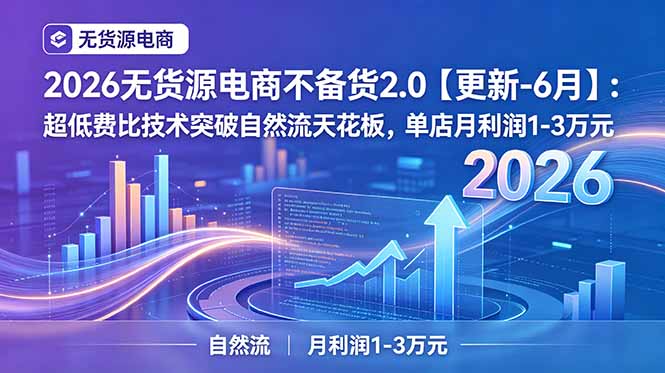 2026无货源电商不备货2.0【更新-6月】：超低费比技术突破自然流天花板，单店月利润1-3万元网络赚钱,项目资源网,副业资源网,兼职项目,网赚课程-副业赚钱-互联网创业-独家轻创IP大圣网创