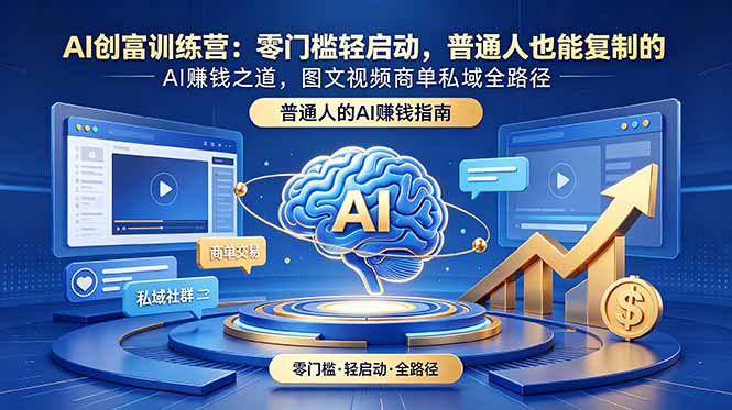 AI创富训练营:零门槛轻启动,普通人也能复制的AI赚钱之道,图文视频商单私域全路径网络赚钱,项目资源网,副业资源网,兼职项目,网赚课程-副业赚钱-互联网创业-独家轻创IP大圣网创