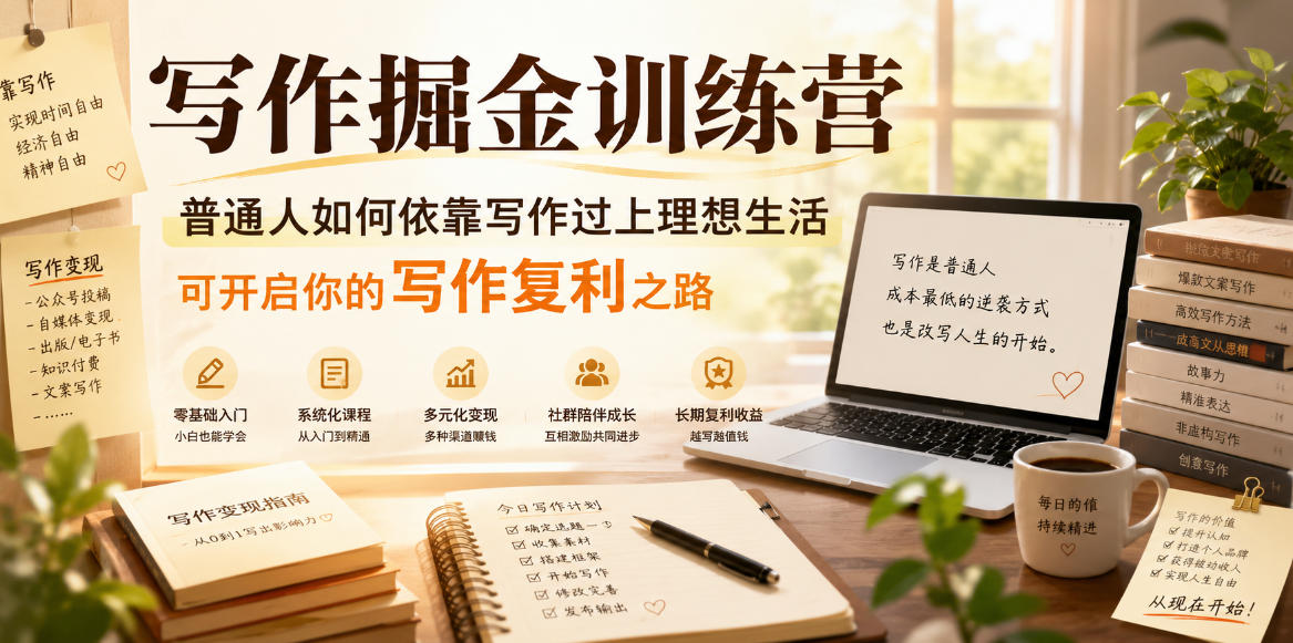 写作掘金训练营,普通人如何依靠写作过上理想生活,可开启你的写作复利之路(更新6月)网络赚钱,项目资源网,副业资源网,兼职项目,网赚课程-副业赚钱-互联网创业-独家轻创IP大圣网创
