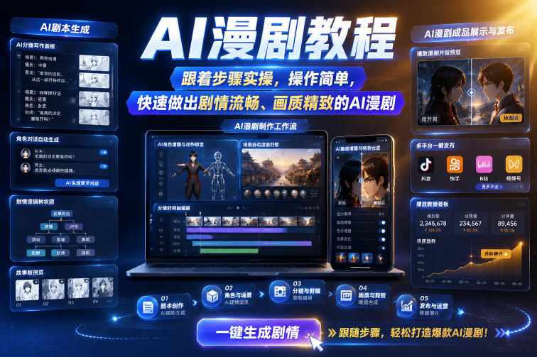 AI漫剧教程，跟着步骤实操，操作简单，快速做出剧情流畅、画质精致的AI漫剧网络赚钱,项目资源网,副业资源网,兼职项目,网赚课程-副业赚钱-互联网创业-独家轻创IP大圣网创