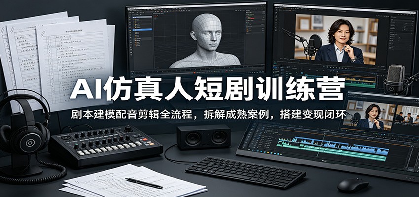 AI仿真人短剧训练营：剧本建模配音剪辑全流程，拆解成熟案例，搭建变现闭环网络赚钱,项目资源网,副业资源网,兼职项目,网赚课程-副业赚钱-互联网创业-独家轻创IP大圣网创