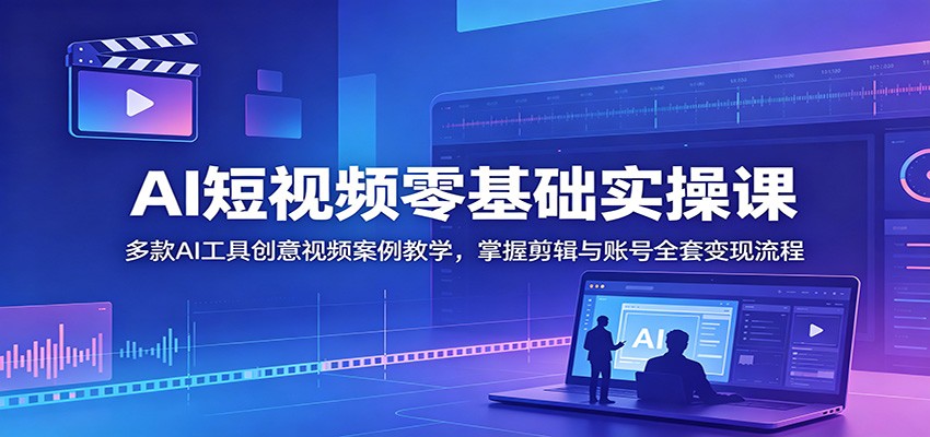 AI短视频零基础实操课：多款AI工具创意视频案例教学，掌握剪辑与账号全套变现流程网络赚钱,项目资源网,副业资源网,兼职项目,网赚课程-副业赚钱-互联网创业-独家轻创IP大圣网创