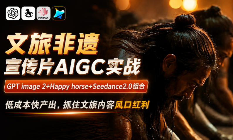 文旅非遗宣传片AIGC实战，GPT image 2+Happy horse+Seedance2.0组合，低成本快产出，抓住文旅内容风口红利网络赚钱,项目资源网,副业资源网,兼职项目,网赚课程-副业赚钱-互联网创业-独家轻创IP大圣网创