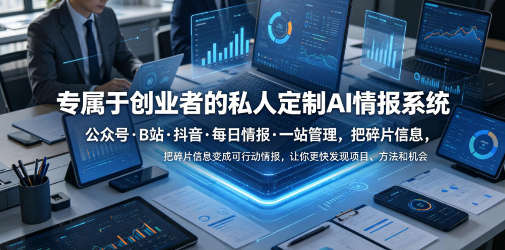 专属于创业者的私人定制AI情报系统,公众号·B站·抖音·每日情报·一站管理,把碎片信息变成可行动情报,让你更快发现项目、方法和机会网络赚钱,项目资源网,副业资源网,兼职项目,网赚课程-副业赚钱-互联网创业-独家轻创IP大圣网创