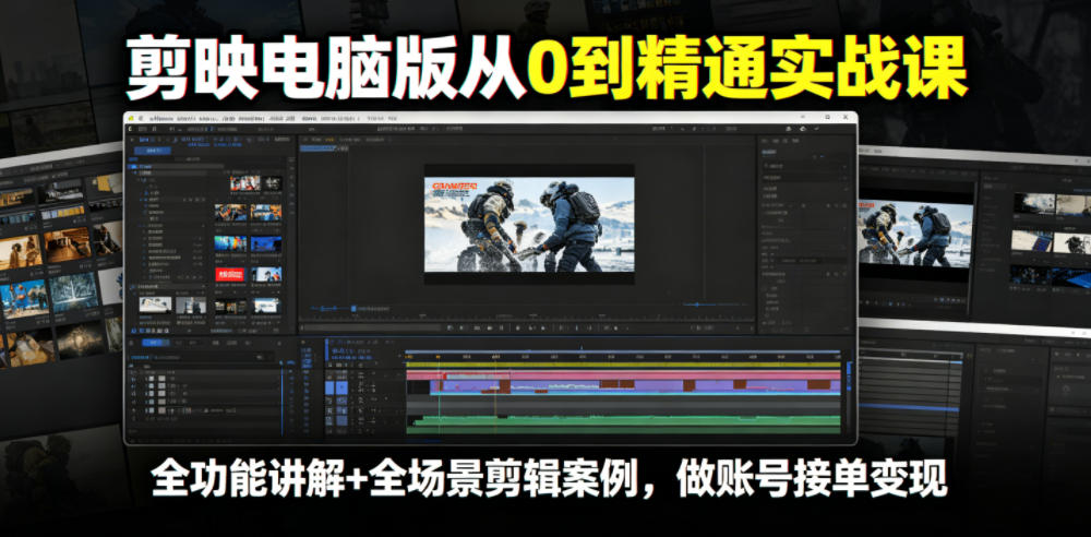 剪映电脑版从0到精通实战课,全功能讲解+全场景剪辑案例,做账号接单变现网络赚钱,项目资源网,副业资源网,兼职项目,网赚课程-副业赚钱-互联网创业-独家轻创IP大圣网创