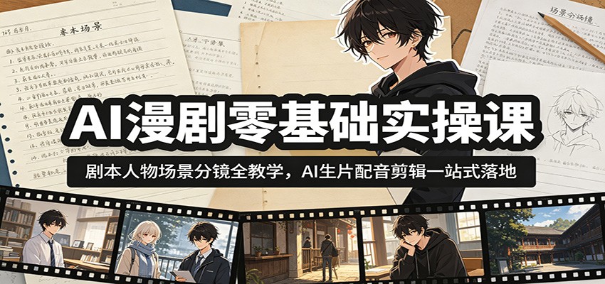 AI漫剧零基础实操课：剧本人物场景分镜全教学，AI生片配音剪辑一站式落地网络赚钱,项目资源网,副业资源网,兼职项目,网赚课程-副业赚钱-互联网创业-独家轻创IP大圣网创