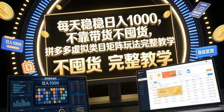 每天稳稳日入1000,不靠带货不囤货,拼多多虚拟类目矩阵玩法完整教学【揭秘】网络赚钱,项目资源网,副业资源网,兼职项目,网赚课程-副业赚钱-互联网创业-独家轻创IP大圣网创