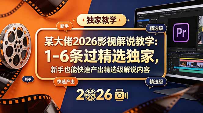 某大佬2026影视解说教学:1-6条过精选独家,新手也能快速产出精选级解说内容网络赚钱,项目资源网,副业资源网,兼职项目,网赚课程-副业赚钱-互联网创业-独家轻创IP大圣网创