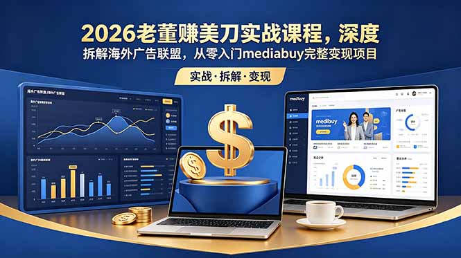 2026老董赚美刀实战课程,深度拆解海外广告联盟,从零入门mediabuy完整变现项目网络赚钱,项目资源网,副业资源网,兼职项目,网赚课程-副业赚钱-互联网创业-独家轻创IP大圣网创