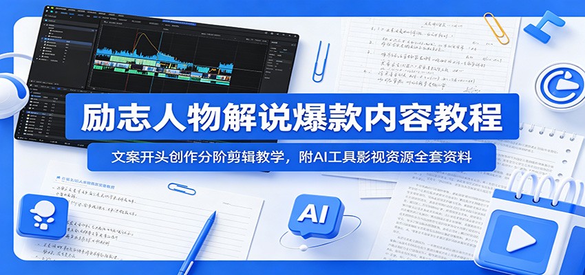 励志人物解说爆款内容教程:文案开头创作分阶剪辑教学,附AI 工具影视资源全套资料网络赚钱,项目资源网,副业资源网,兼职项目,网赚课程-副业赚钱-互联网创业-独家轻创IP大圣网创