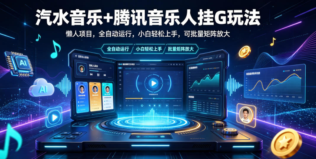 汽水音乐+腾讯音乐人挂G玩法,懒人项目,全自动运行,小白轻松上手,可批量矩阵放大【揭秘】网络赚钱,项目资源网,副业资源网,兼职项目,网赚课程-副业赚钱-互联网创业-独家轻创IP大圣网创