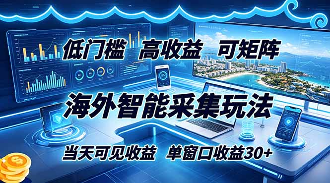 海外智能采集玩法,低门槛高单价可矩阵,当天可见收益,单窗口30+网络赚钱,项目资源网,副业资源网,兼职项目,网赚课程-副业赚钱-互联网创业-独家轻创IP大圣网创