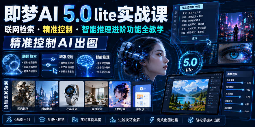 即梦AI 5.0 lite实战课,联网检索・精准控制・智能推理进阶功能全教学,精准控制AI出图网络赚钱,项目资源网,副业资源网,兼职项目,网赚课程-副业赚钱-互联网创业-独家轻创IP大圣网创