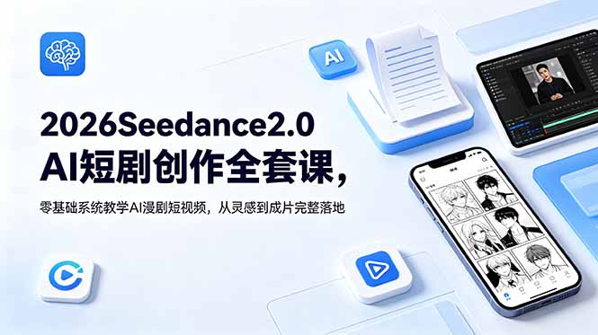 2026Seedance2.0AI短剧创作全套课，零基础系统教学AI漫剧短视频，从灵感到成片完整落地网络赚钱,项目资源网,副业资源网,兼职项目,网赚课程-副业赚钱-互联网创业-独家轻创IP大圣网创