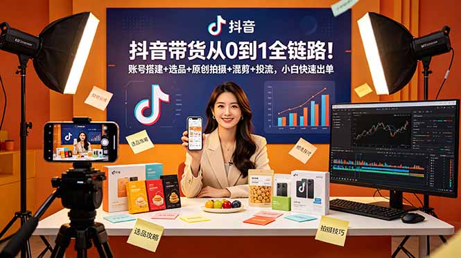 抖音带货从0到1全链路!账号搭建+选品+原创拍摄+混剪+投流,小白快速出单网络赚钱,项目资源网,副业资源网,兼职项目,网赚课程-副业赚钱-互联网创业-独家轻创IP大圣网创