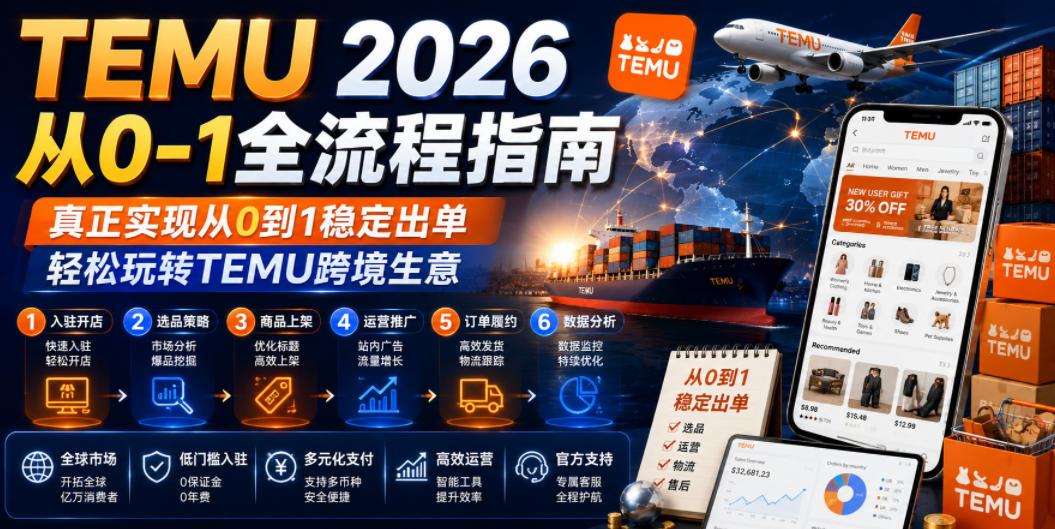 TEMU 2026从0-1全流程指南,真正实现从0到1稳定出单,轻松玩转TEMU跨境生意网络赚钱,项目资源网,副业资源网,兼职项目,网赚课程-副业赚钱-互联网创业-独家轻创IP大圣网创