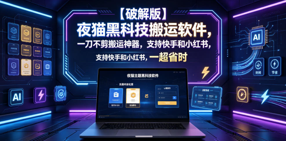 【破解版】夜猫黑科技搬运软件,一刀不剪搬运神器,支持快手和小红书,一键搬运超省时!网络赚钱,项目资源网,副业资源网,兼职项目,网赚课程-副业赚钱-互联网创业-独家轻创IP大圣网创