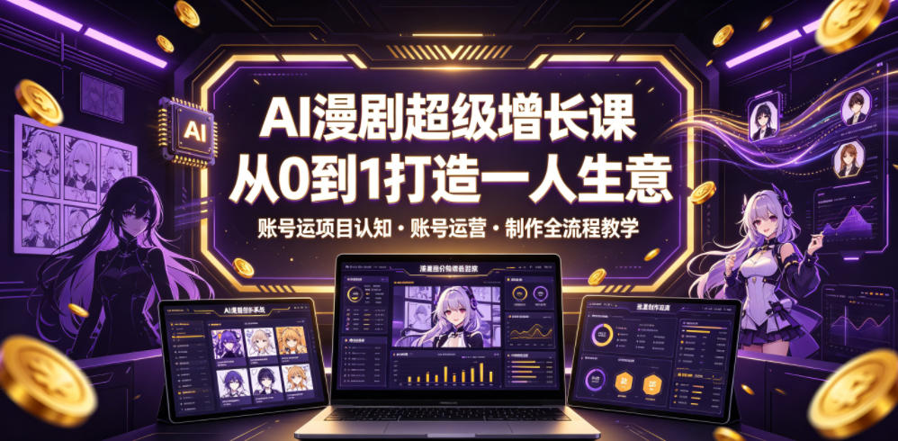 AI漫剧超级增长课,从0到1打造一人生意,项目认知・账号运营・制作全流程教学网络赚钱,项目资源网,副业资源网,兼职项目,网赚课程-副业赚钱-互联网创业-独家轻创IP大圣网创