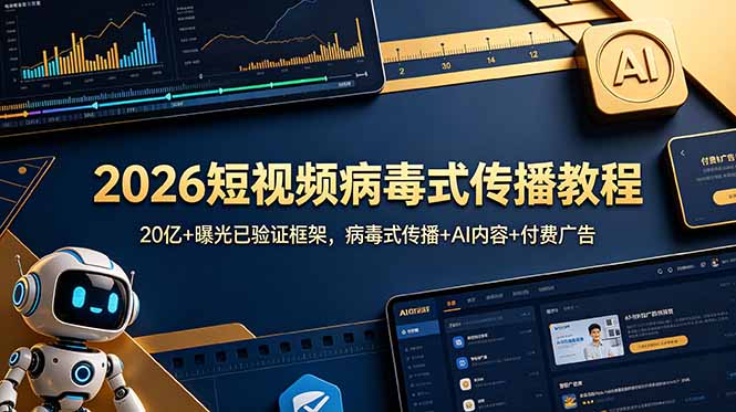 2026短视频病毒式传播教程:20亿+曝光已验证框架,病毒式传播+AI内容+付费广告网络赚钱,项目资源网,副业资源网,兼职项目,网赚课程-副业赚钱-互联网创业-独家轻创IP大圣网创