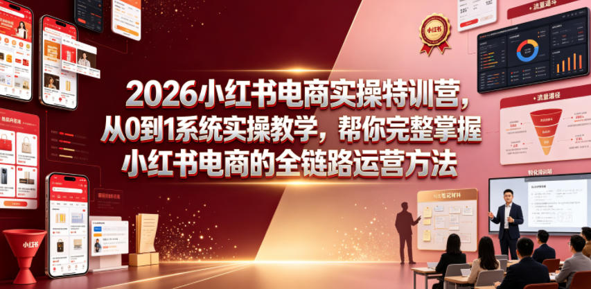 2026小红书电商实操特训营,从0到1系统实操教学,帮你完整掌握小红书电商的全链路运营方法网络赚钱,项目资源网,副业资源网,兼职项目,网赚课程-副业赚钱-互联网创业-独家轻创IP大圣网创