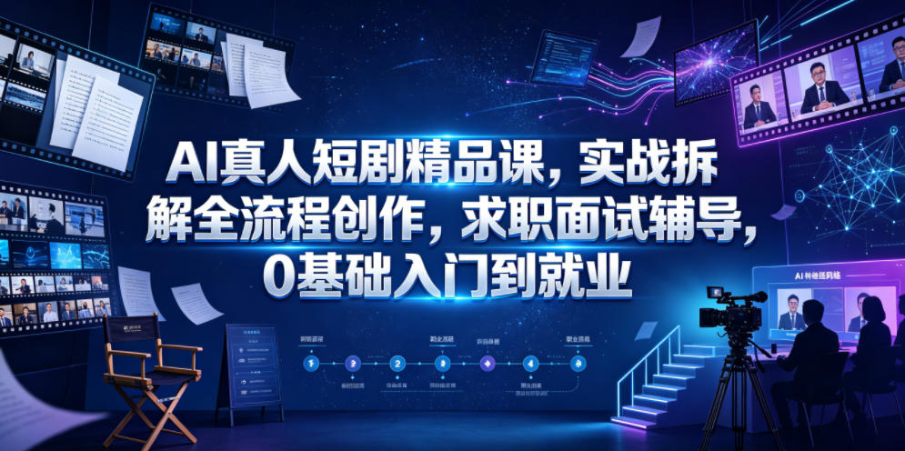 AI真人短剧精品课，实战拆解全流程创作，求职面试辅导，0基础入门到就业网络赚钱,项目资源网,副业资源网,兼职项目,网赚课程-副业赚钱-互联网创业-独家轻创IP大圣网创