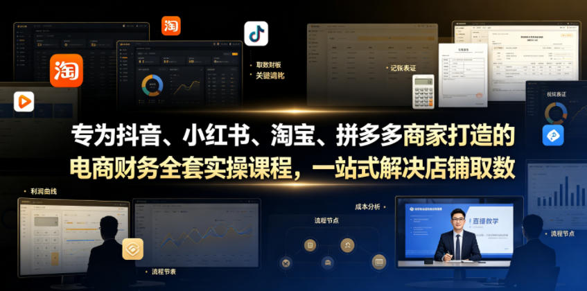 专为抖音、小红书、淘宝、拼多多商家打造的电商财务全套实操课程,一站式解决店铺取数、记账、报税全流程难题网络赚钱,项目资源网,副业资源网,兼职项目,网赚课程-副业赚钱-互联网创业-独家轻创IP大圣网创