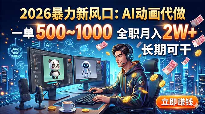 2026暴力新风口:AI动画代做,一单500~1000,全职月入2W+,长期可干网络赚钱,项目资源网,副业资源网,兼职项目,网赚课程-副业赚钱-互联网创业-独家轻创IP大圣网创