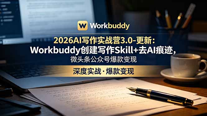 2026AI写作实战营3.0-更新:Workbuddy创建写作Skill+去AI痕迹,微头条公众号爆款变现网络赚钱,项目资源网,副业资源网,兼职项目,网赚课程-副业赚钱-互联网创业-独家轻创IP大圣网创