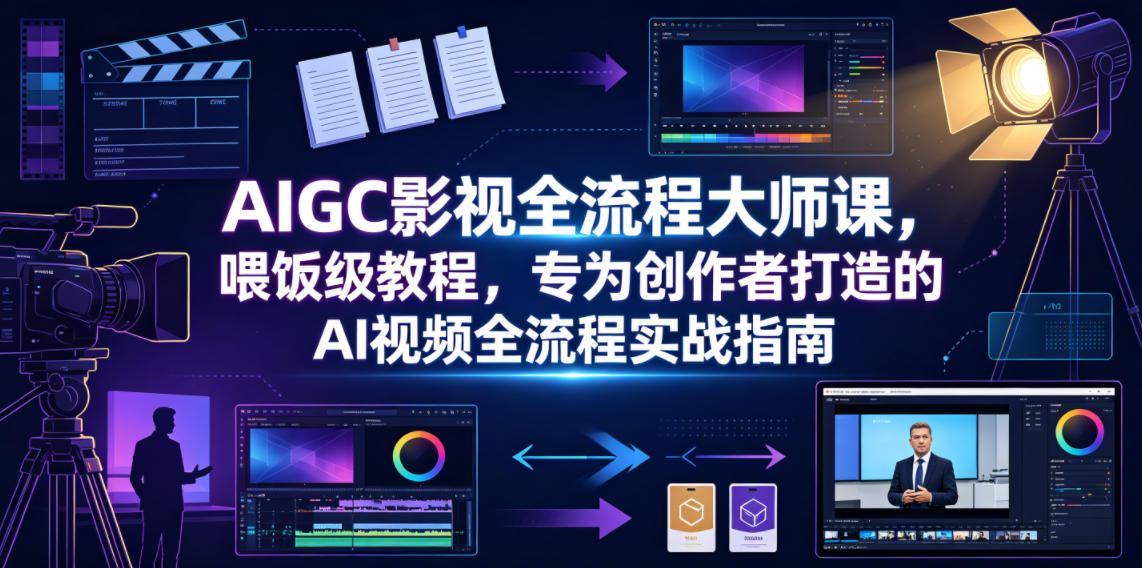 AIGC影视全流程大师课,喂饭级教程,专为创作者打造的AI视频全流程实战指南网络赚钱,项目资源网,副业资源网,兼职项目,网赚课程-副业赚钱-互联网创业-独家轻创IP大圣网创