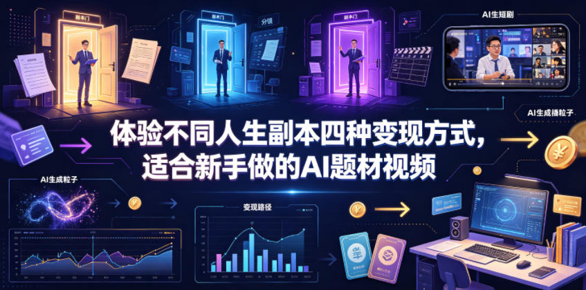 体验不同人生副本四种变现方式,适合新手做的AI题材视频网络赚钱,项目资源网,副业资源网,兼职项目,网赚课程-副业赚钱-互联网创业-独家轻创IP大圣网创
