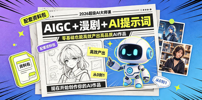 2026超级AI大师课,AIGC+漫剧+AI提示词+配套资料包,零基础也能高效产出高品质AI作品网络赚钱,项目资源网,副业资源网,兼职项目,网赚课程-副业赚钱-互联网创业-独家轻创IP大圣网创