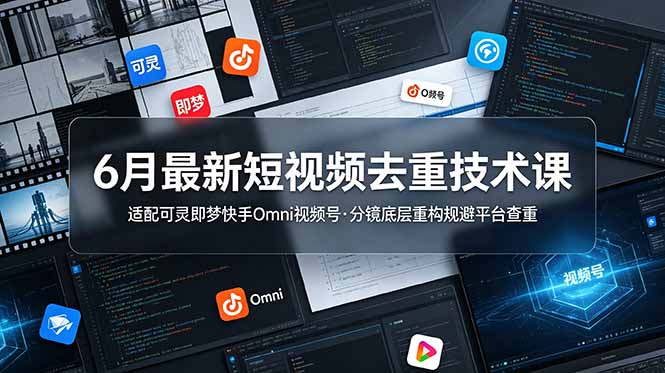 6月最新短视频去重技术课，适配可灵即梦快手Omni视频号，分镜底层重构规避平台查重网络赚钱,项目资源网,副业资源网,兼职项目,网赚课程-副业赚钱-互联网创业-独家轻创IP大圣网创