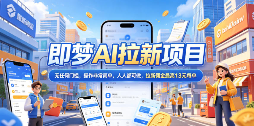 2026年即梦AI拉新项目最新玩法，无任何门槛，操作非常简单，人人都可做，拉新佣金最高13米每单(更新6月24日)网络赚钱,项目资源网,副业资源网,兼职项目,网赚课程-副业赚钱-互联网创业-独家轻创IP大圣网创