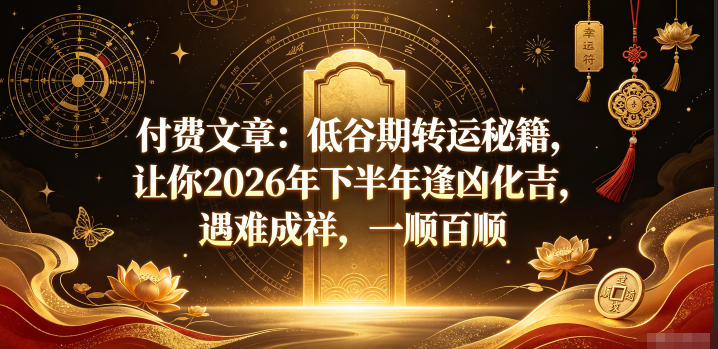 付费文章：低谷期转运秘籍，让你2026年下半年逢凶化吉，遇难成祥，一顺百顺网络赚钱,项目资源网,副业资源网,兼职项目,网赚课程-副业赚钱-互联网创业-独家轻创IP大圣网创