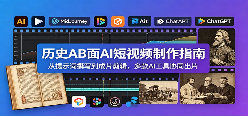 历史AB面AI短视频制作指南：从提示词撰写到成片剪辑，多款AI工具协同出片网络赚钱,项目资源网,副业资源网,兼职项目,网赚课程-副业赚钱-互联网创业-独家轻创IP大圣网创