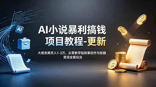 AI小说暴利搞钱项目教程-更新,大佬亲测月入1-3万,从零教学短故事创作与投稿变现全套玩法网络赚钱,项目资源网,副业资源网,兼职项目,网赚课程-副业赚钱-互联网创业-独家轻创IP大圣网创
