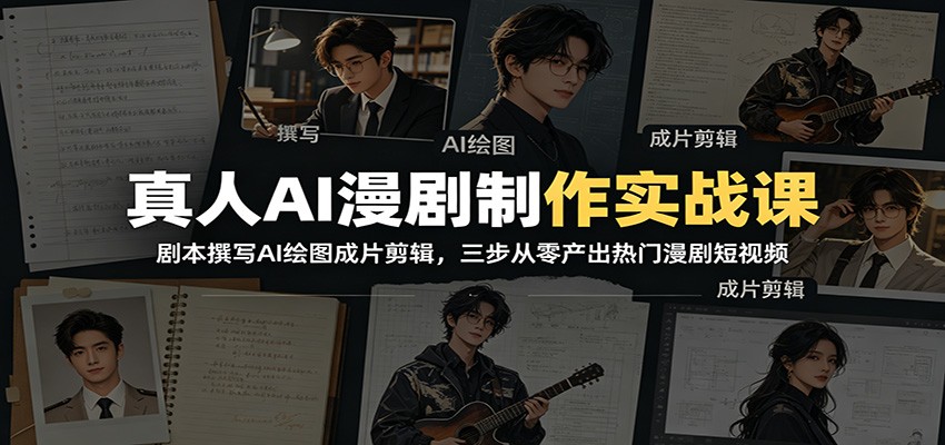 真人AI漫剧制作实战课：剧本撰写AI绘图成片剪辑，三步从零产出热门漫剧短视频网络赚钱,项目资源网,副业资源网,兼职项目,网赚课程-副业赚钱-互联网创业-独家轻创IP大圣网创