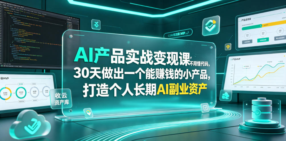 AI产品实战变现课，不用懂代码，30天做出一个能賺钱的小产品，打造个人长期AI副业资产网络赚钱,项目资源网,副业资源网,兼职项目,网赚课程-副业赚钱-互联网创业-独家轻创IP大圣网创