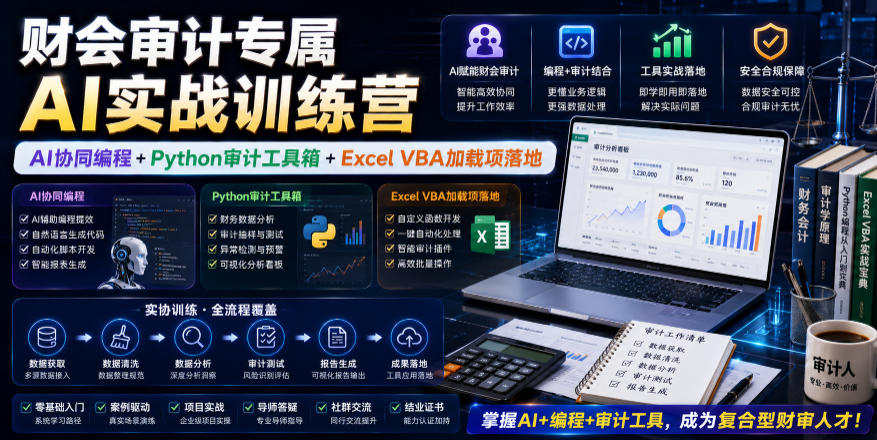 财会审计专属AI实战训练营|AI协同编程+Python审计工具箱+Excel VBA加载项落地网络赚钱,项目资源网,副业资源网,兼职项目,网赚课程-副业赚钱-互联网创业-独家轻创IP大圣网创