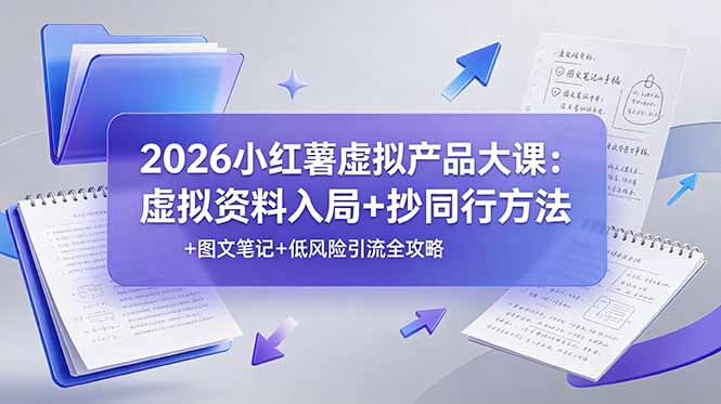 2026小红薯虚拟产品大课：虚拟资料入局+抄同行方法+图文笔记+低风险引流全攻略网络赚钱,项目资源网,副业资源网,兼职项目,网赚课程-副业赚钱-互联网创业-独家轻创IP大圣网创