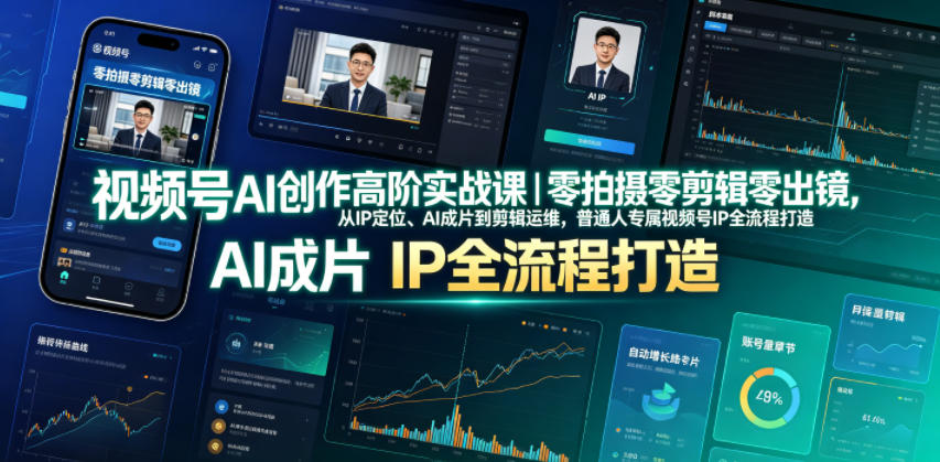 视频号AI创作高阶实战课｜零拍摄零剪辑零出镜，从IP定位、AI成片到剪辑运维，普通人专属视频号IP全流程打造网络赚钱,项目资源网,副业资源网,兼职项目,网赚课程-副业赚钱-互联网创业-独家轻创IP大圣网创