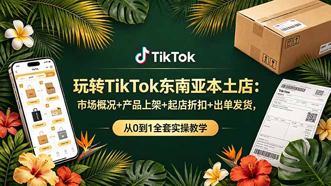 玩转TikTok东南亚本土店：市场概况+产品上架+起店折扣+出单发货，从0到1全套实操教学网络赚钱,项目资源网,副业资源网,兼职项目,网赚课程-副业赚钱-互联网创业-独家轻创IP大圣网创
