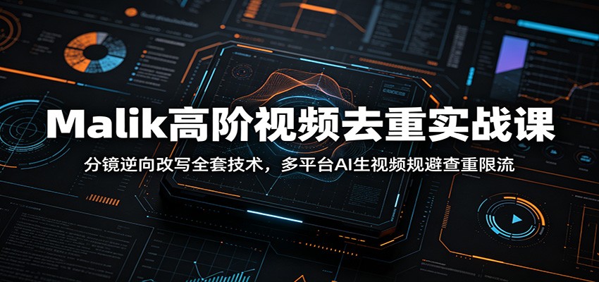 Malik高阶视频去重实战课：分镜逆向改写全套技术，多平台AI生视频规避查重限流网络赚钱,项目资源网,副业资源网,兼职项目,网赚课程-副业赚钱-互联网创业-独家轻创IP大圣网创