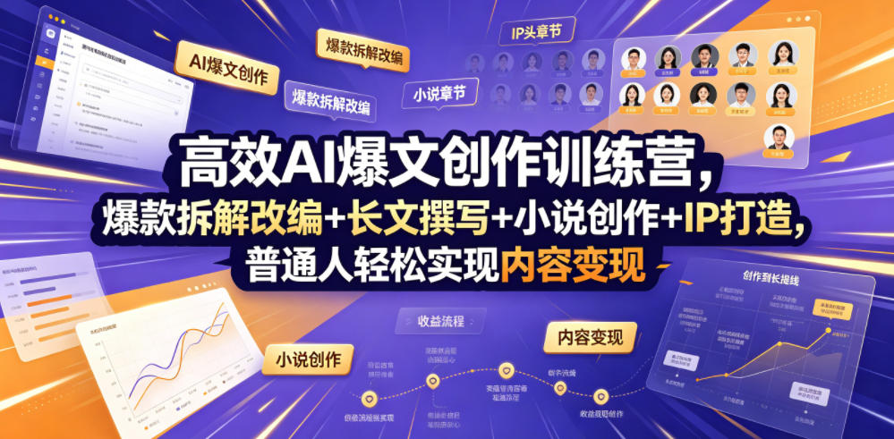 高效AI爆文创作训练营，爆款拆解改编+长文撰写+小说创作+IP打造，普通人轻松实现内容变现网络赚钱,项目资源网,副业资源网,兼职项目,网赚课程-副业赚钱-互联网创业-独家轻创IP大圣网创