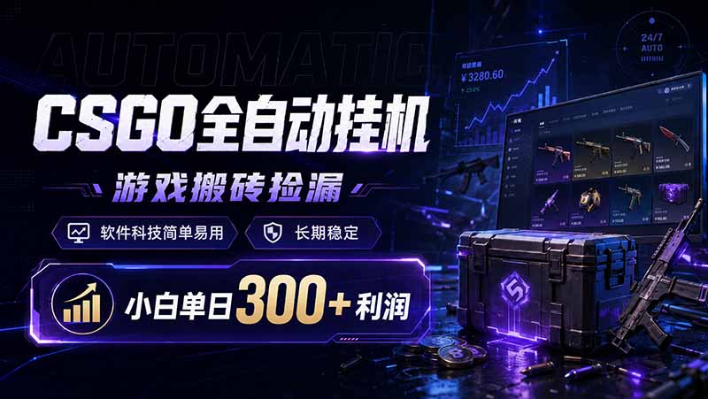 CSGO全自动挂机，游戏搬砖捡漏，软件科技简单易用，长期稳定，小白单日300+利润网络赚钱,项目资源网,副业资源网,兼职项目,网赚课程-副业赚钱-互联网创业-独家轻创IP大圣网创